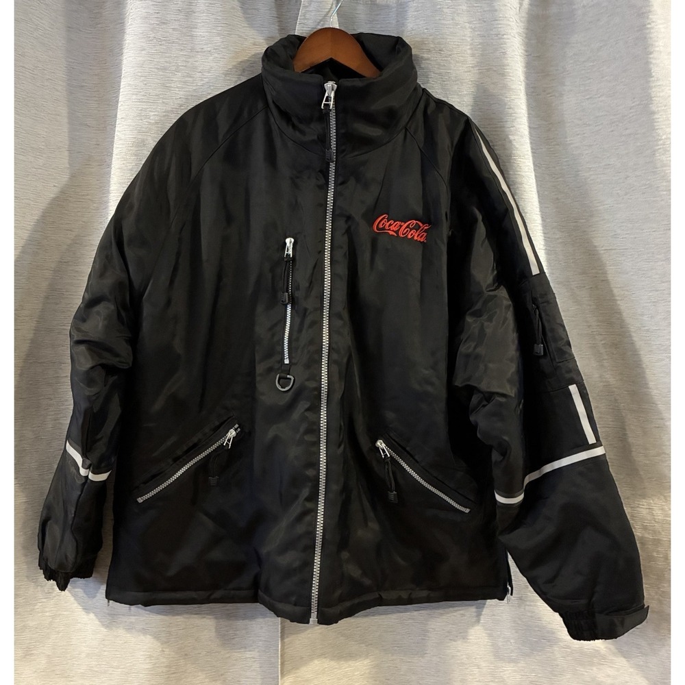Tri Mountain Coca Cola Men's‎ XL Black Nylon Full Zipper Pockets Lined Jacket